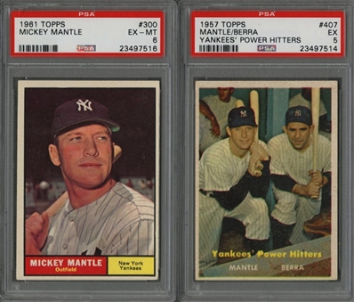 1957 and 1961 Topps Mickey Mantle PSA-Graded Pair (2 Different)